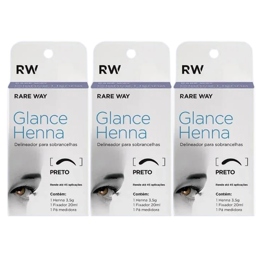 Kit 3 Hennas Glance Preto 3,5g  Rare Way