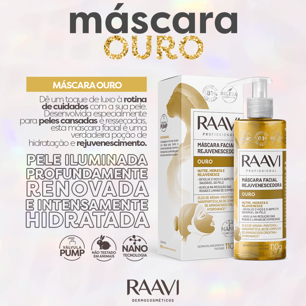 Máscara Facial Rejuvenescedora Ouro Raavi 110g