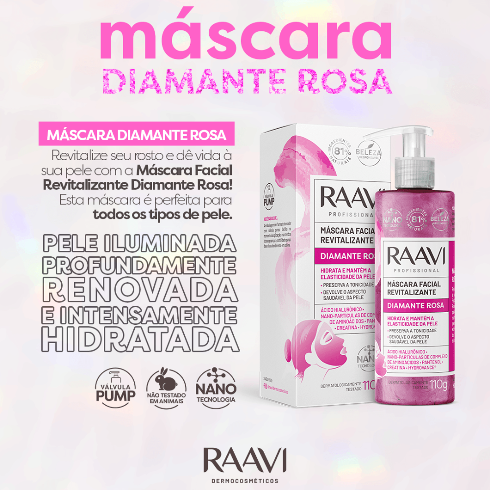 Máscara Facial Revitalizante Diamante Rosa Raavi 110g
