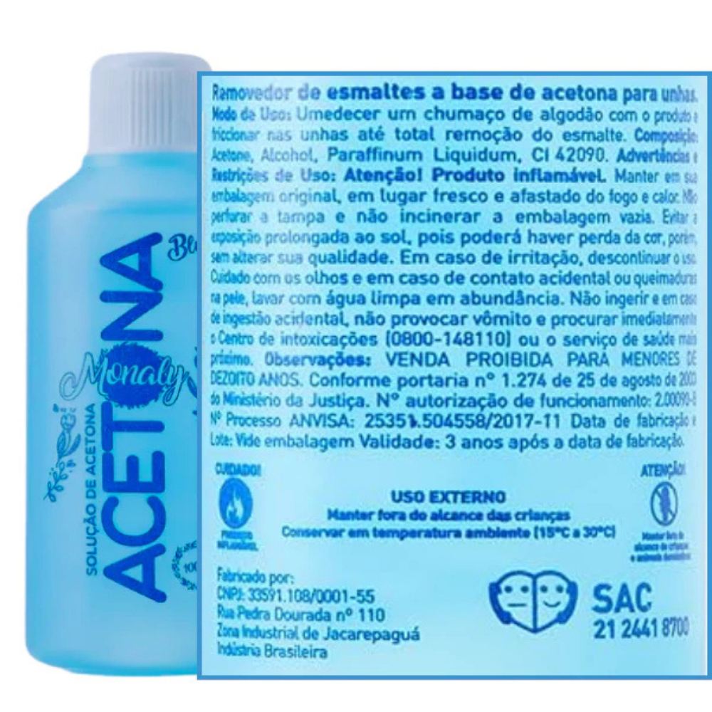 Removedor De Esmalte a Base Acetona Monaly Blue 100ml
