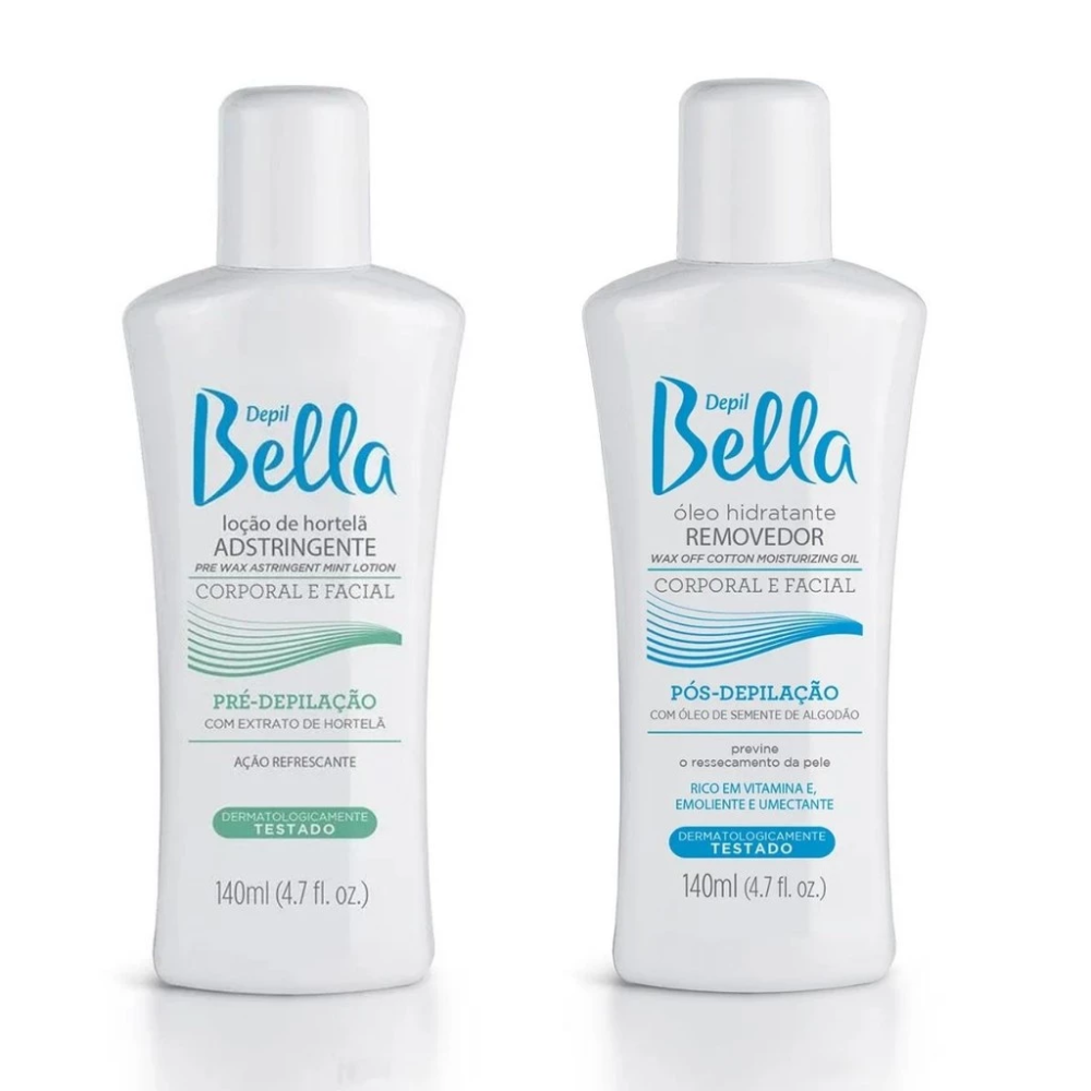 Kit Loção Adstringente Pré Depilatória + Óleo Removedor Pós Depilatório Depil Bella