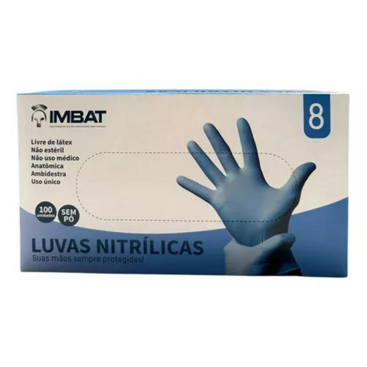 Caixa De Luvas Nitrílicas Sem Pó Azul 100 Unidades Tamanho G Imbat