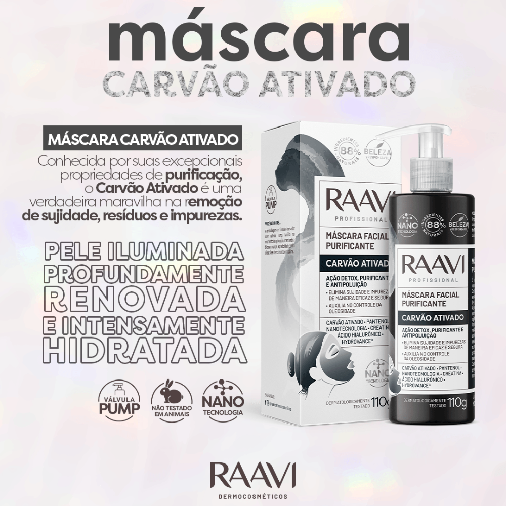 Máscara Facial Purificante Carvão Ativado Raavi 110g