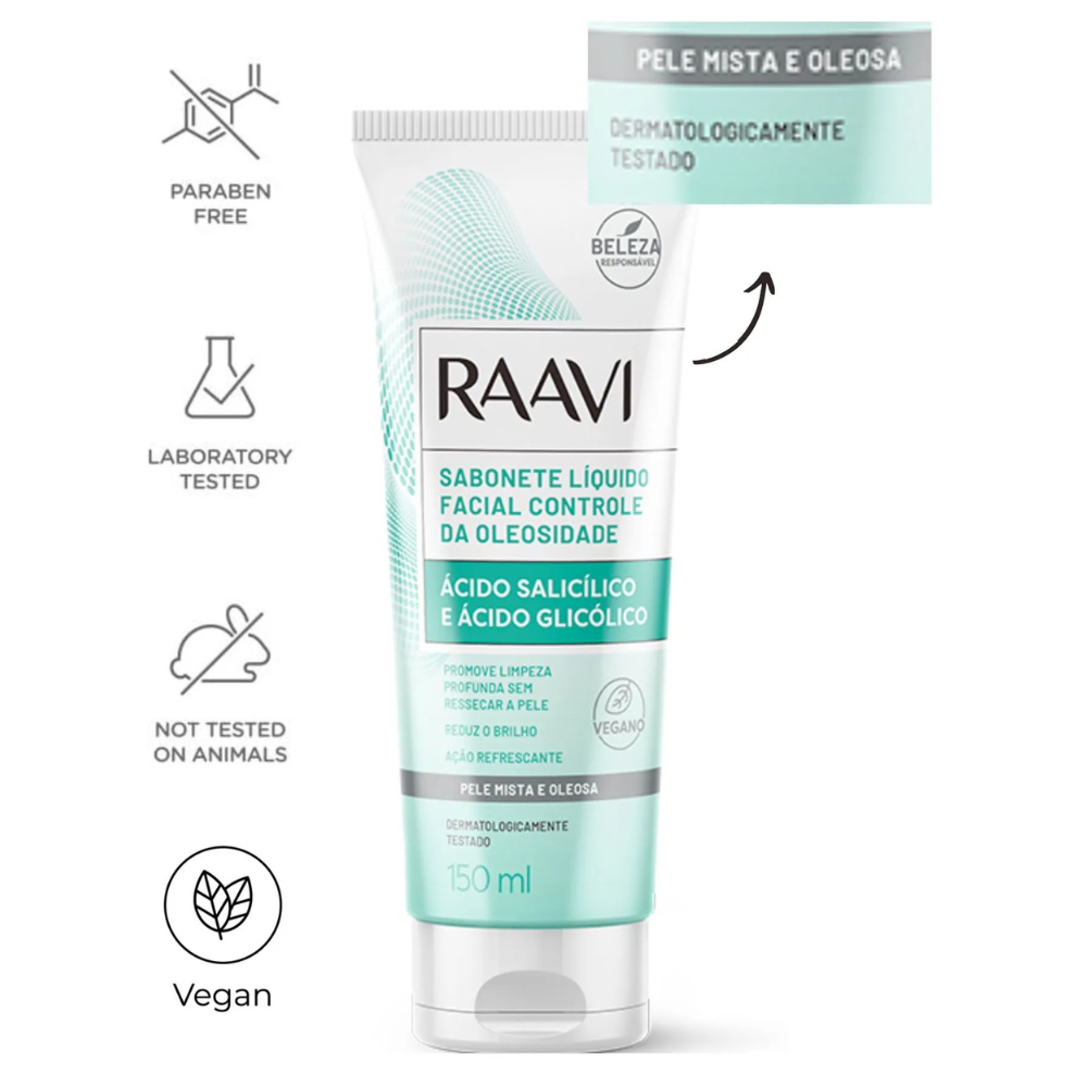 Sabonete Líquido Facial Controle Da Oleosidade Raavi 150ml