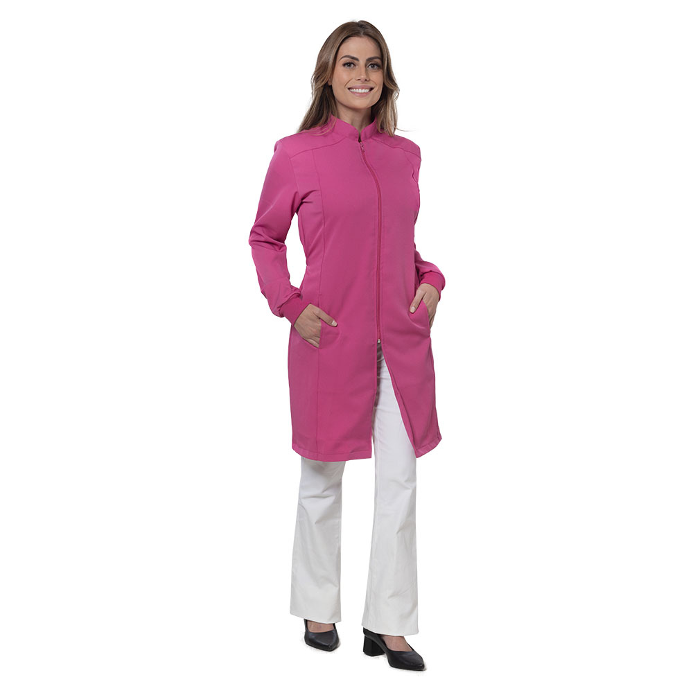 Jaleco Gabardine Com Manga E Zíper Tamanho P Rosa Santa Clara 6192