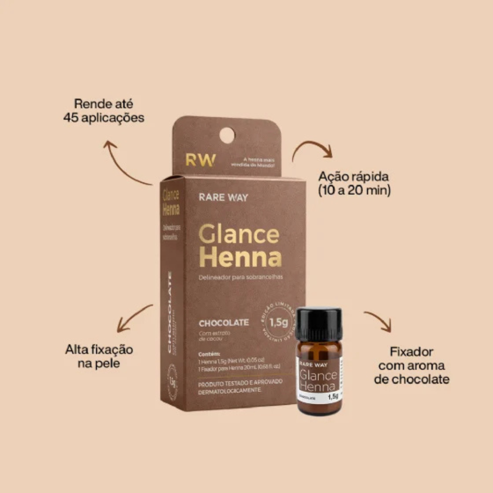 Kit Henna E Fixador Para Sobrancelhas Rare Way Glance - Chocolate - 1,5g