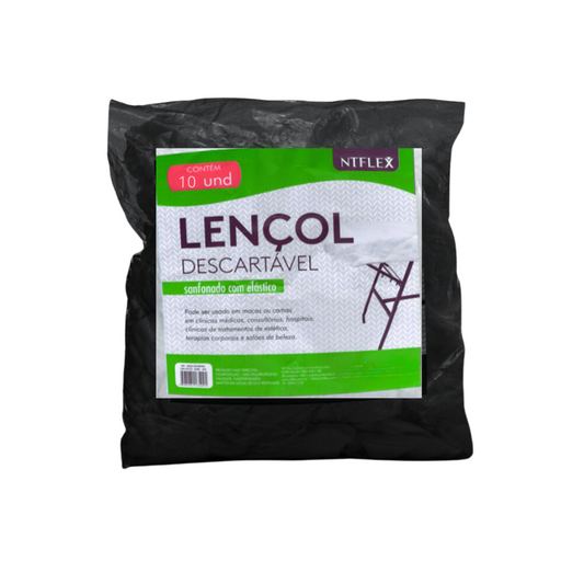 Lençol Descartável Com Elástico Preto GR16 10 Unidades Ntflex