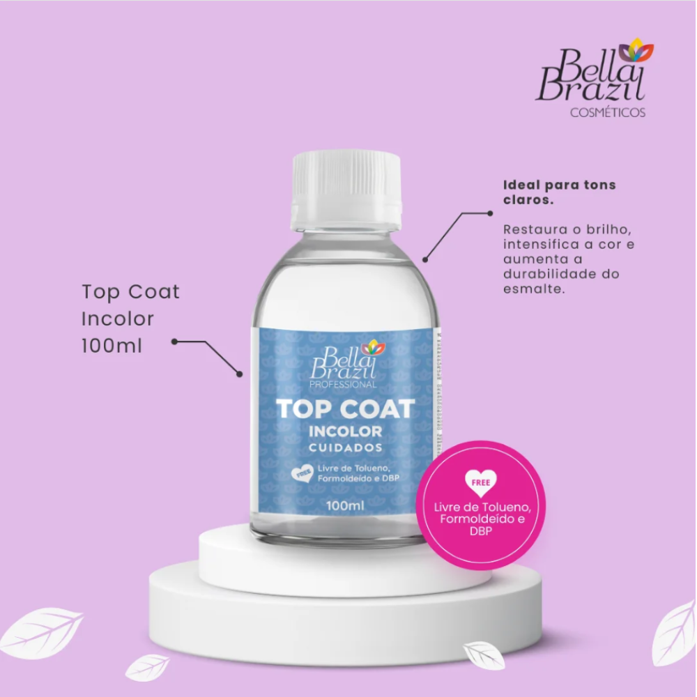Refil Esmalte Bella Brazil Profissional Top Coat Efeito Gel Incolor 100ml