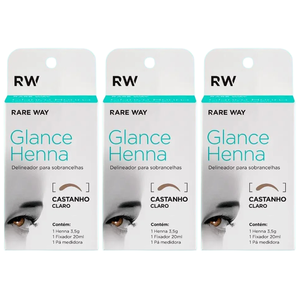 Kit 3 Hennas Glance Castanho Claro 3,5g  Rare Way