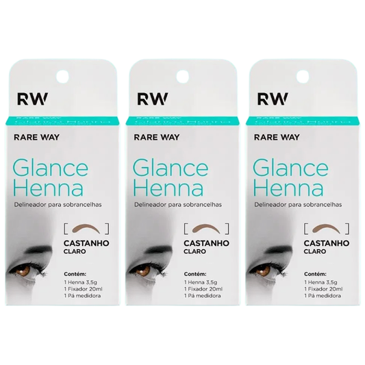 Kit 3 Hennas Glance Castanho Claro 3,5g  Rare Way