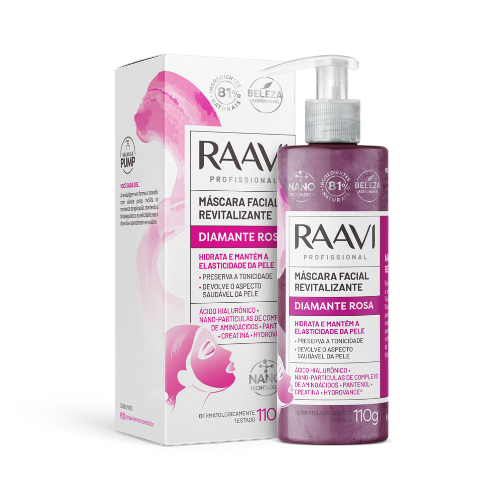 Máscara Facial Revitalizante Diamante Rosa Raavi 110g