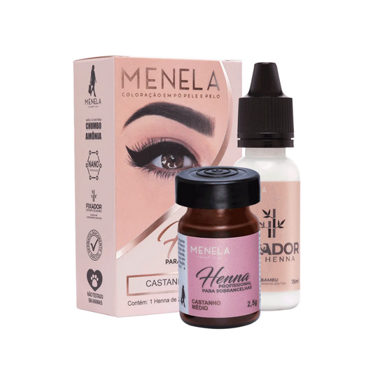 Kit Henna E Fixador Menela Castanho Médio 2,5g