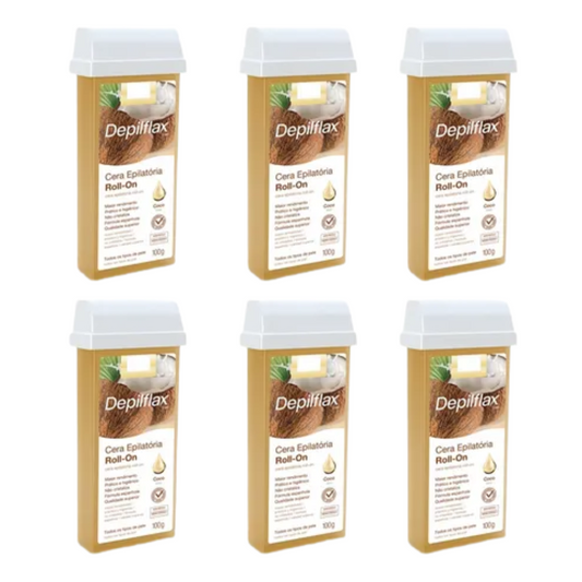 Kit 6 Refil Cera Depilatória Roll On Coco Depilflax 100g
