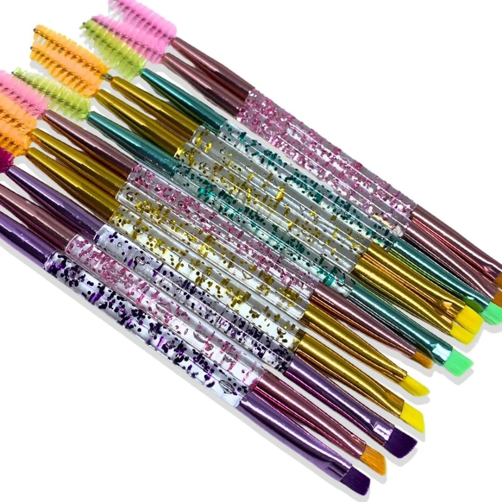 Kit 12 Pincéis Glitter Duplo Chanfrado E Escovinha
