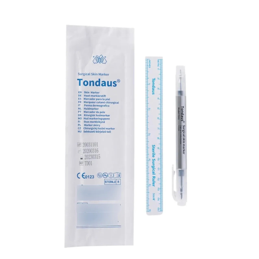 Caneta Surgical Skin Marker Ponta Dupla Azul Tondaus Td01