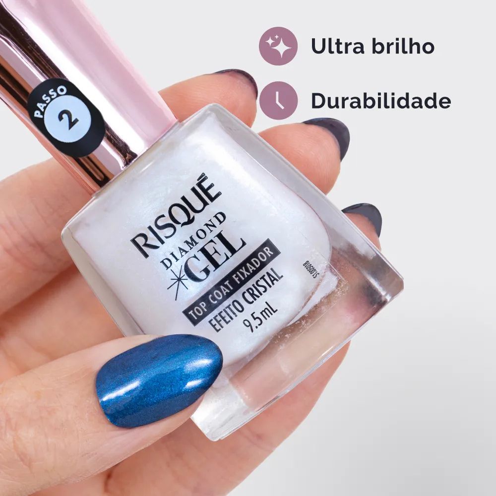 Esmalte Risque Top Coat Fixador Efeito Cristal Diamond Efeito Gel 9,5ml