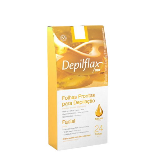 Cera Em Folhas Depilatórias Depilflax Facial 24 Unidades Mel