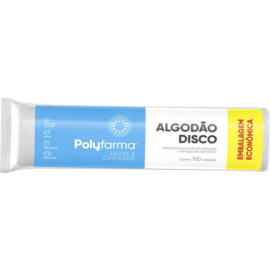 Algodão Polyfarma 100 Unidades Disco Ziplock