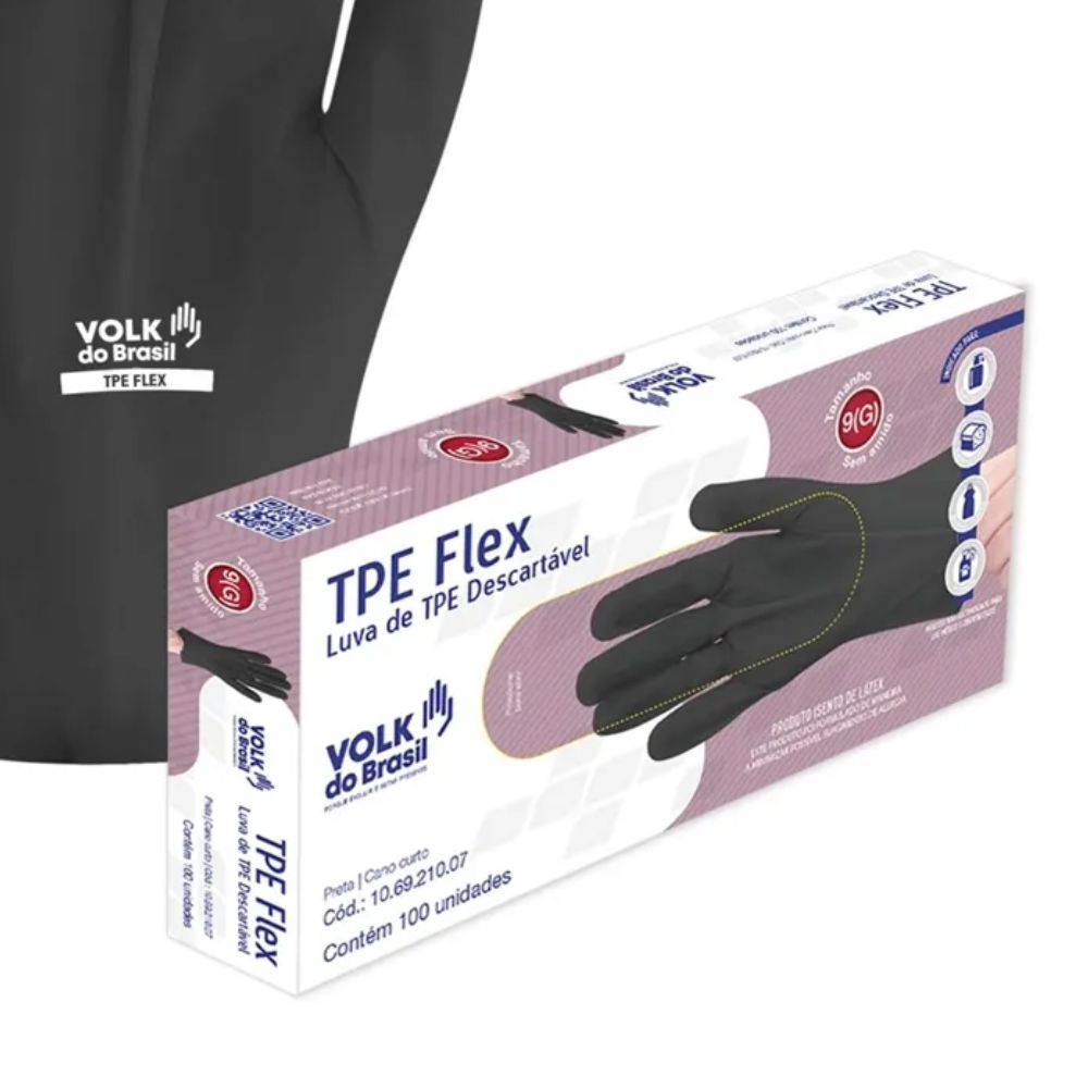 Caixas De Luvas TPE Flex Preta 100 Unidades Tamanho P Volk