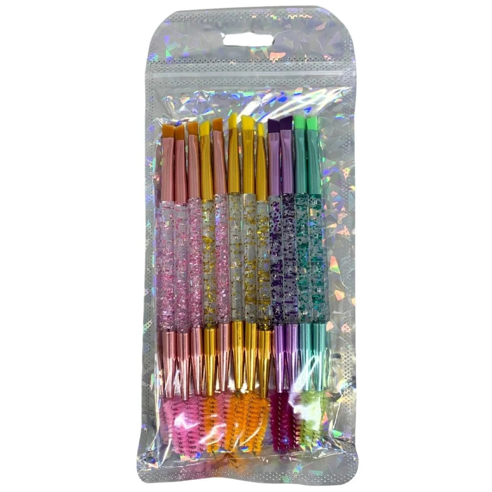 Kit 12 Pincéis Glitter Duplo Chanfrado E Escovinha