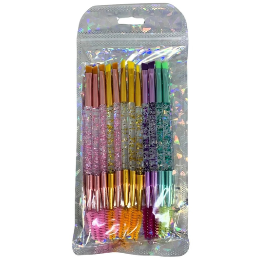 Kit 12 Pincéis Glitter Duplo Chanfrado E Escovinha