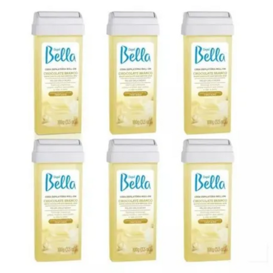 Kit 6 Refil Cera Depilatória Roll On Deo Chocolate Branco Depil Bella 100g