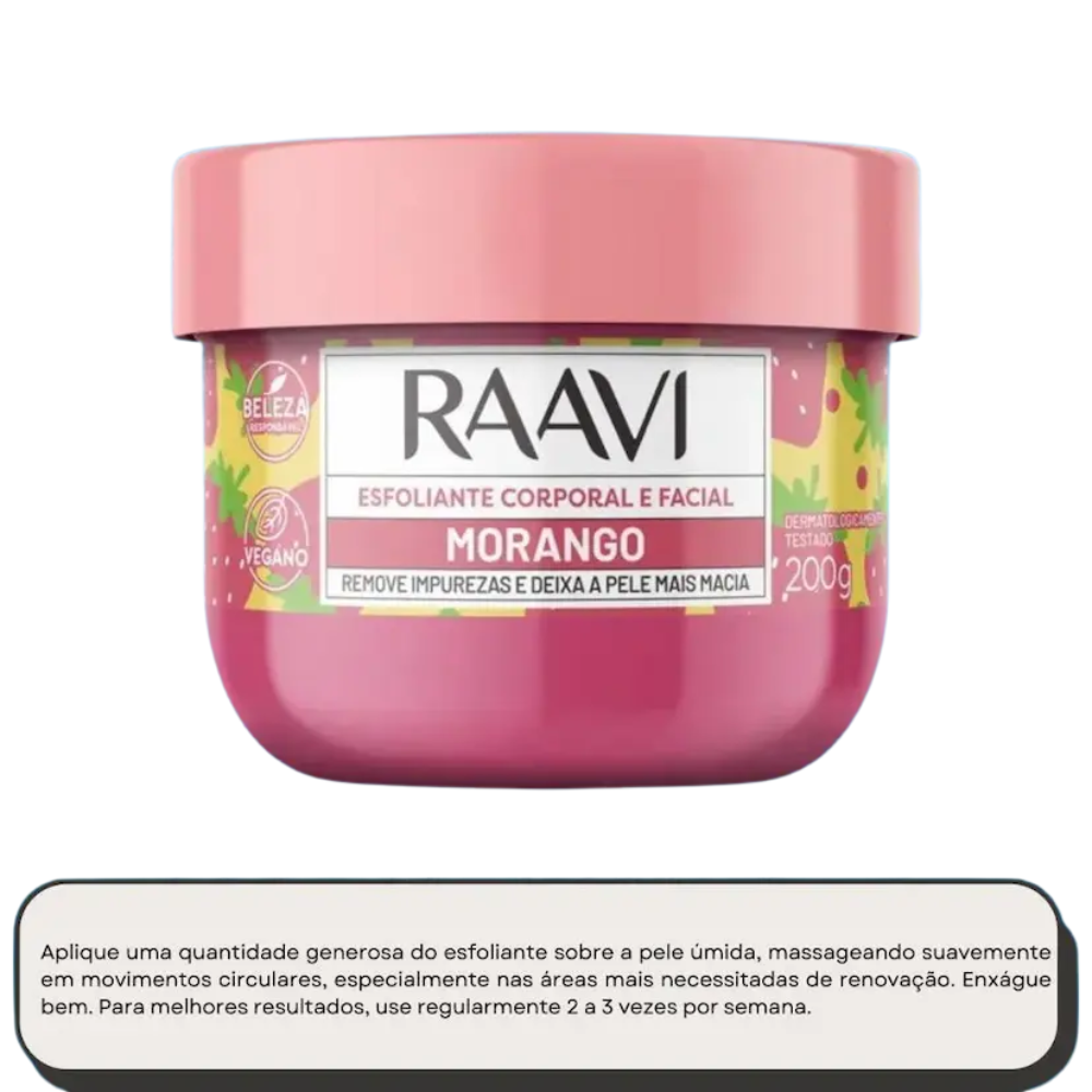 Esfoliante Corporal E Facial Morango Raavi 200g