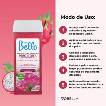 Refil Cera Depilatória Roll On Deo Pink Pitaya Depil Bella 100g