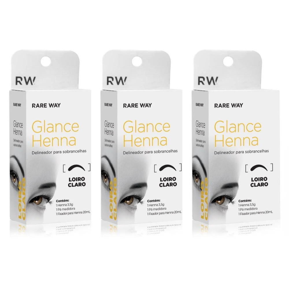 Kit 3 Hennas Glance Loiro Claro 3,5g  Rare Way