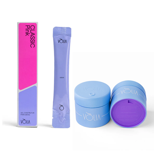 Kit Gel Refil Sachê Vòlia 14g Classic Pink + Pote Eco Vòlia 30g Azul Celeste