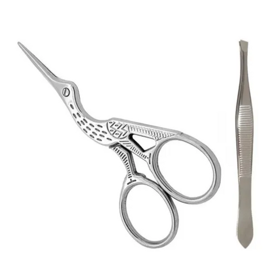 Tesoura Cegonha Para Pelos E Pinça Ponta Inclinada Blister Trim