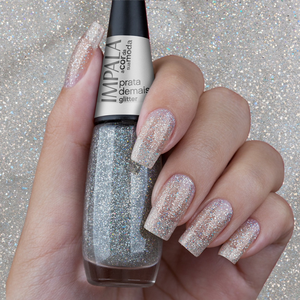 Esmalte Impala Glitter A Cor Da Sua Moda Prata Demais 7,5ml