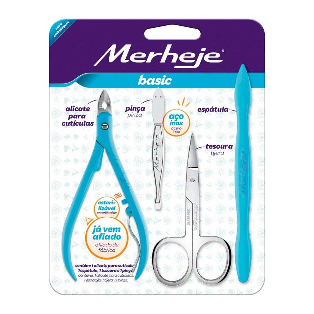 Kit Alicate, Pinça, Tesoura e Espátula Merheje