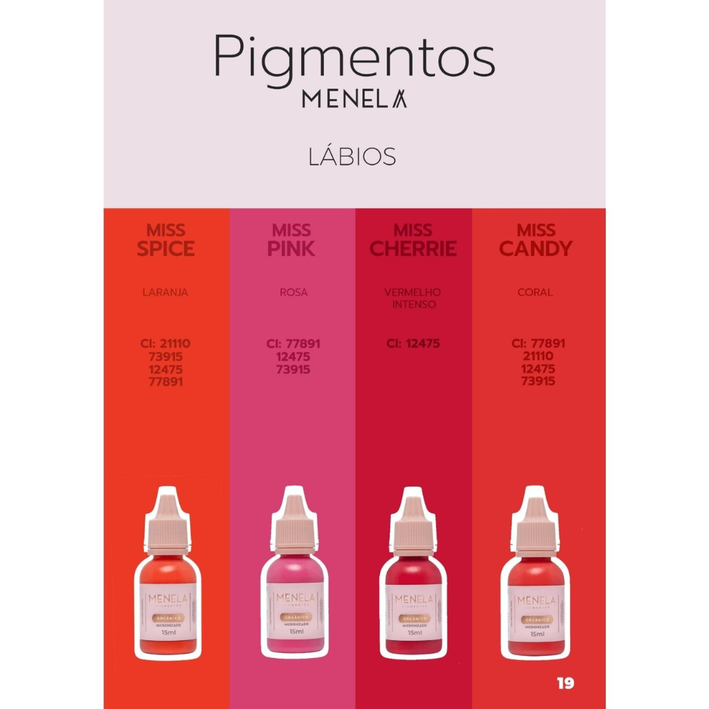 Pigmento Menela Miss Cherrie Vermelho Intenso Orgânico Micropigmentação Labial 3ml