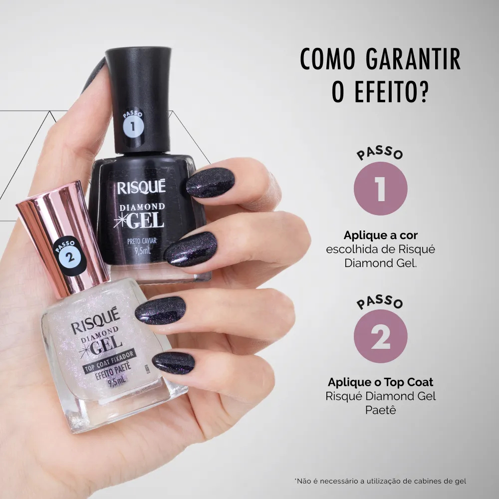 Esmalte Risque Top Coat Fixador Efeito Paetê Diamond Efeito Gel 9,5ml