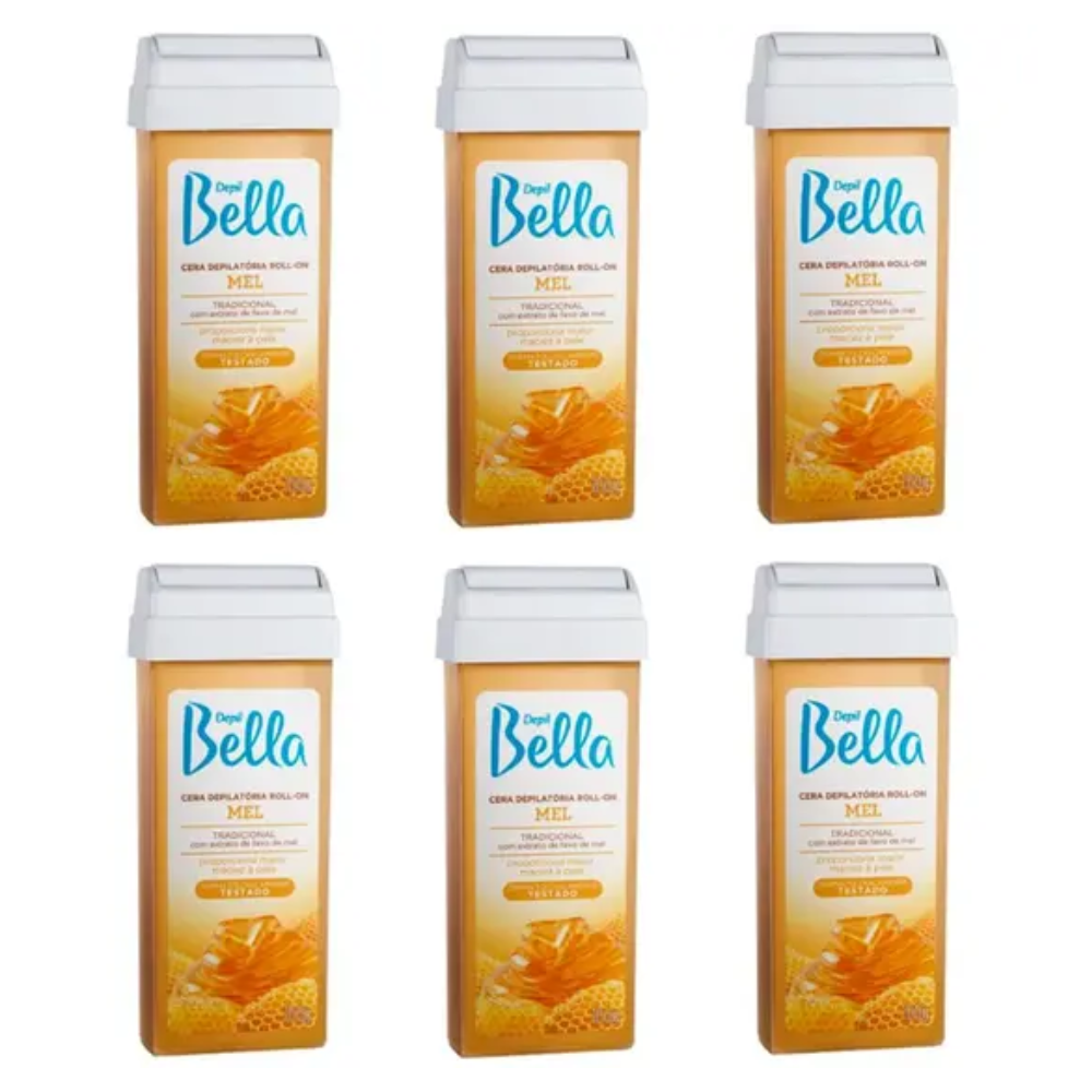 Kit 6 Refil Cera Depilatória Roll On Deo Mel Depil Bella 100g
