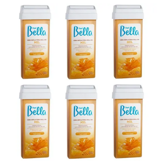Kit 6 Refil Cera Depilatória Roll On Deo Mel Depil Bella 100g