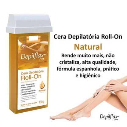 Kit 6 Refil Cera Depilatória Roll On Natural Depilflax 100g