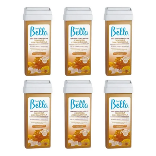 Kit 6 Refil Cera Depilatória Roll On Deo Camomila Com Calêndula Depil Bella 100g