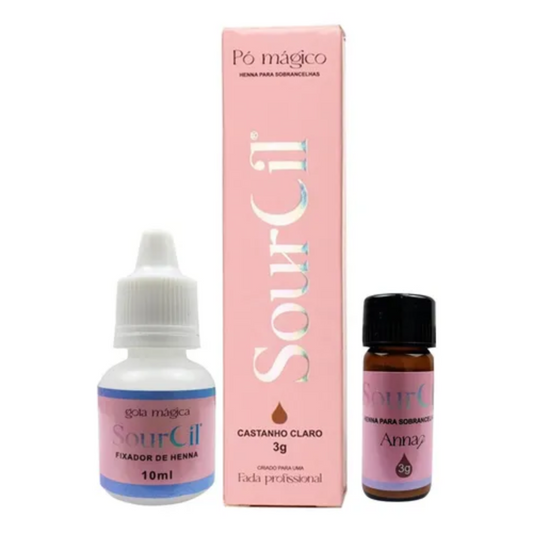 Kit Henna Sourcil Castanho Claro 3g E Fixador 10ml