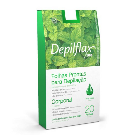 Cera Em Folhas Depilatórias Depilflax Corporal 20 Unidades Hortelã
