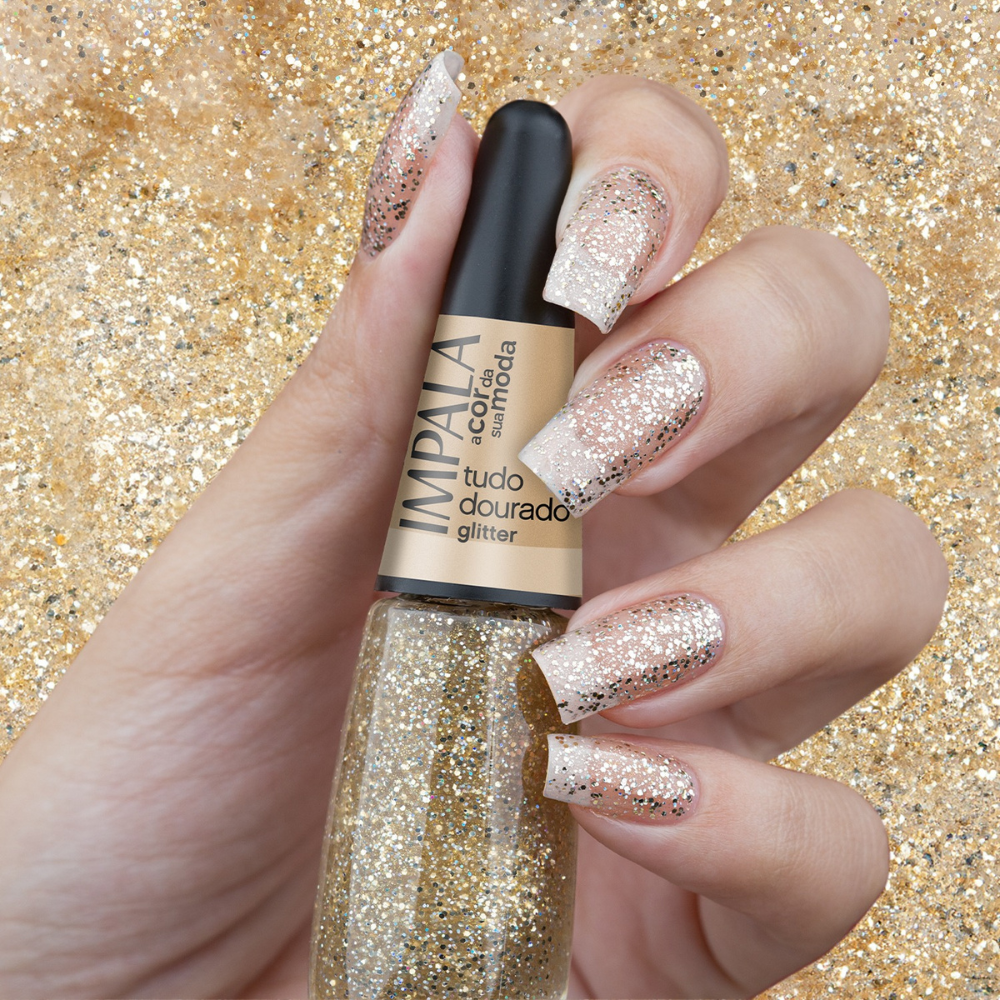 Esmalte Impala Glitter A Cor da Sua Moda Tudo Dourado 7,5ml