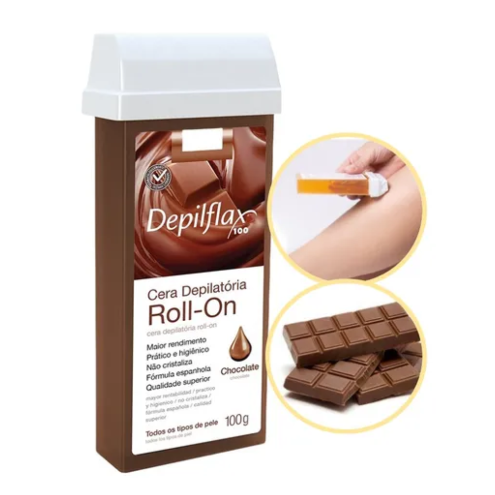 Kit 6 Refil Cera Depilatória Roll On Chocolate Depilflax 100g