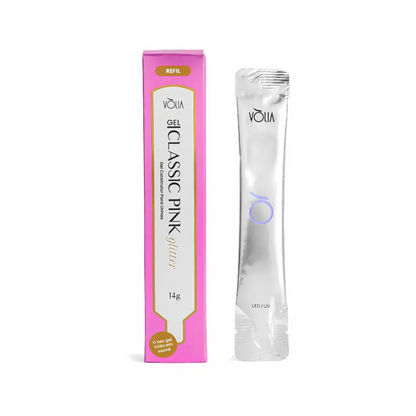 Gel Classic Pink Glitter Sachê Vòlia 14g