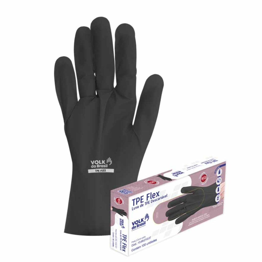 Caixas De Luvas TPE Flex Preta 100 Unidades Tamanho P Volk