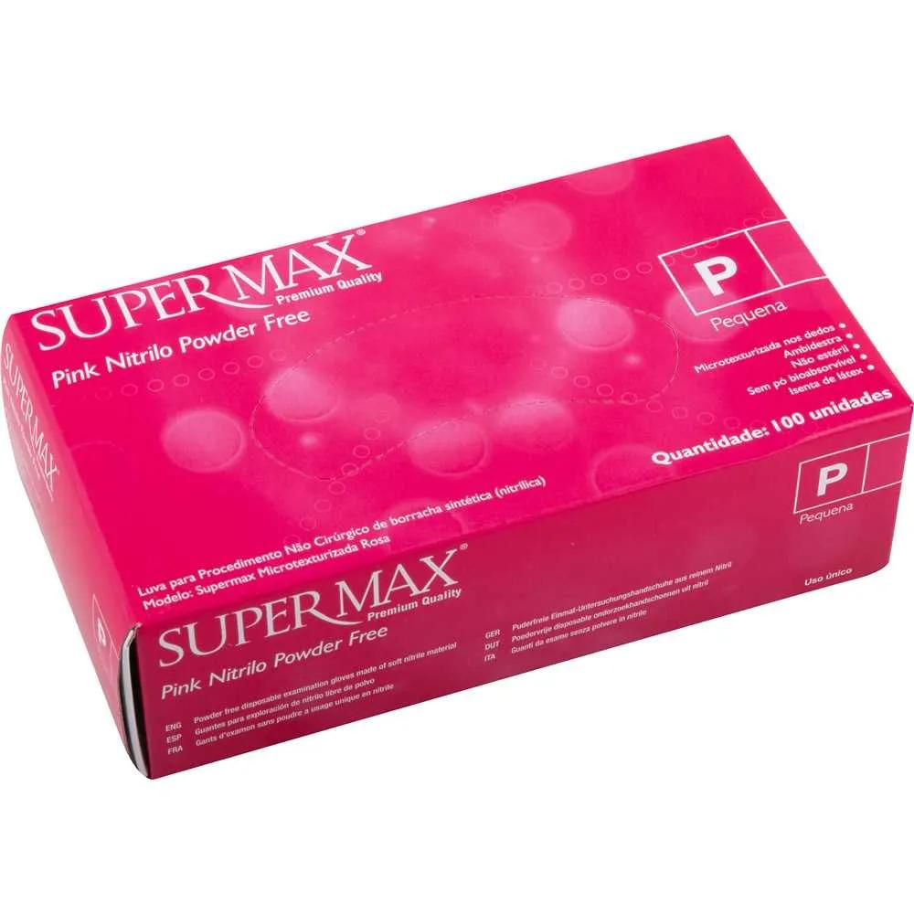 Caixa De Luvas Nitrílicas Super Max Tamanho P Com 100 Unidades Rosa