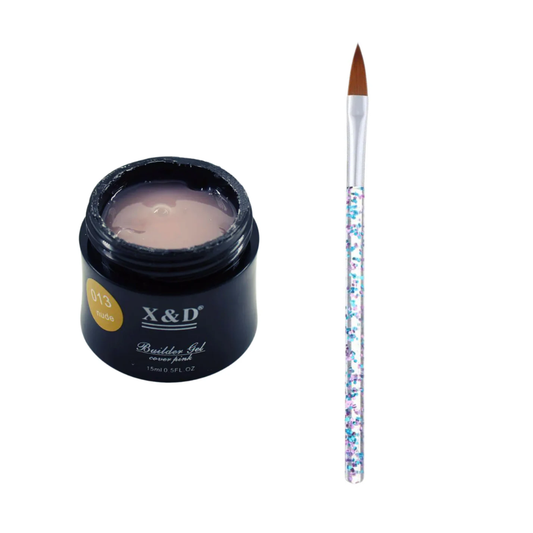 Kit Builder Gel XeD 15g Nude 13 + Pincel Para Acrigel E Porcelana Cabo De Cristal