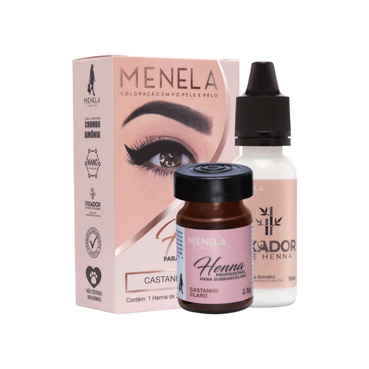 Kit Henna E Fixador Menela Castanho Claro 2,5g