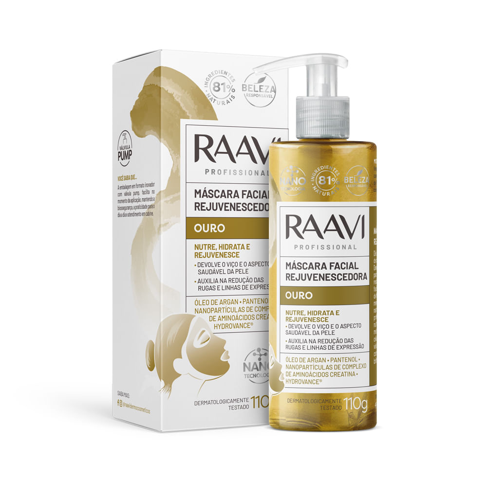 Máscara Facial Rejuvenescedora Ouro Raavi 110g