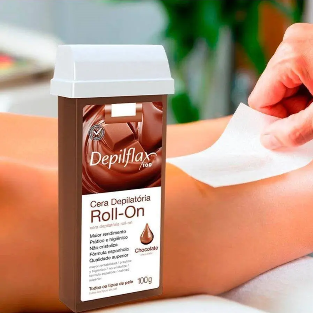Kit 6 Refil Cera Depilatória Roll On Chocolate Depilflax 100g